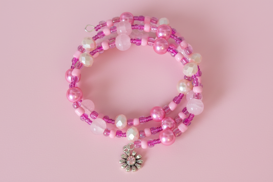 Pink Flower Wire Wrap Bracelet