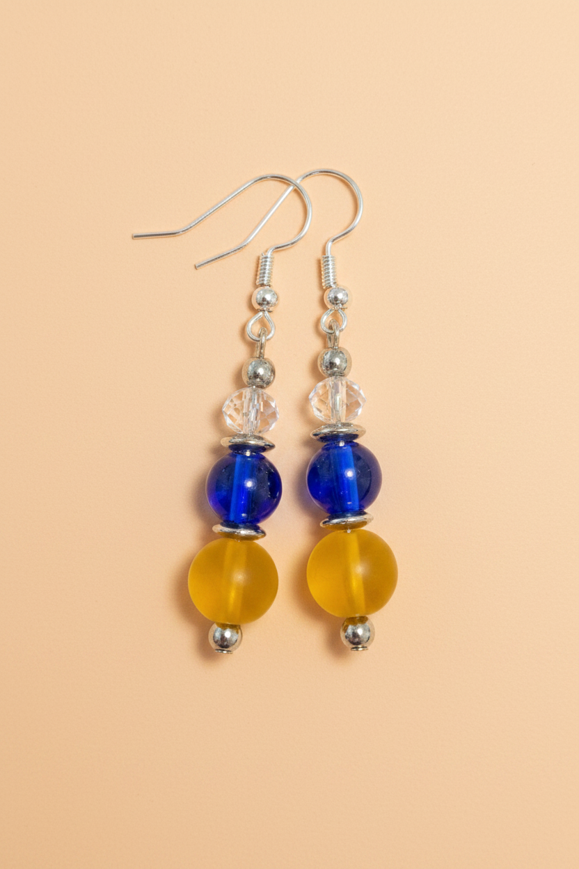 Yellow & Blue Glass Bead Earrings