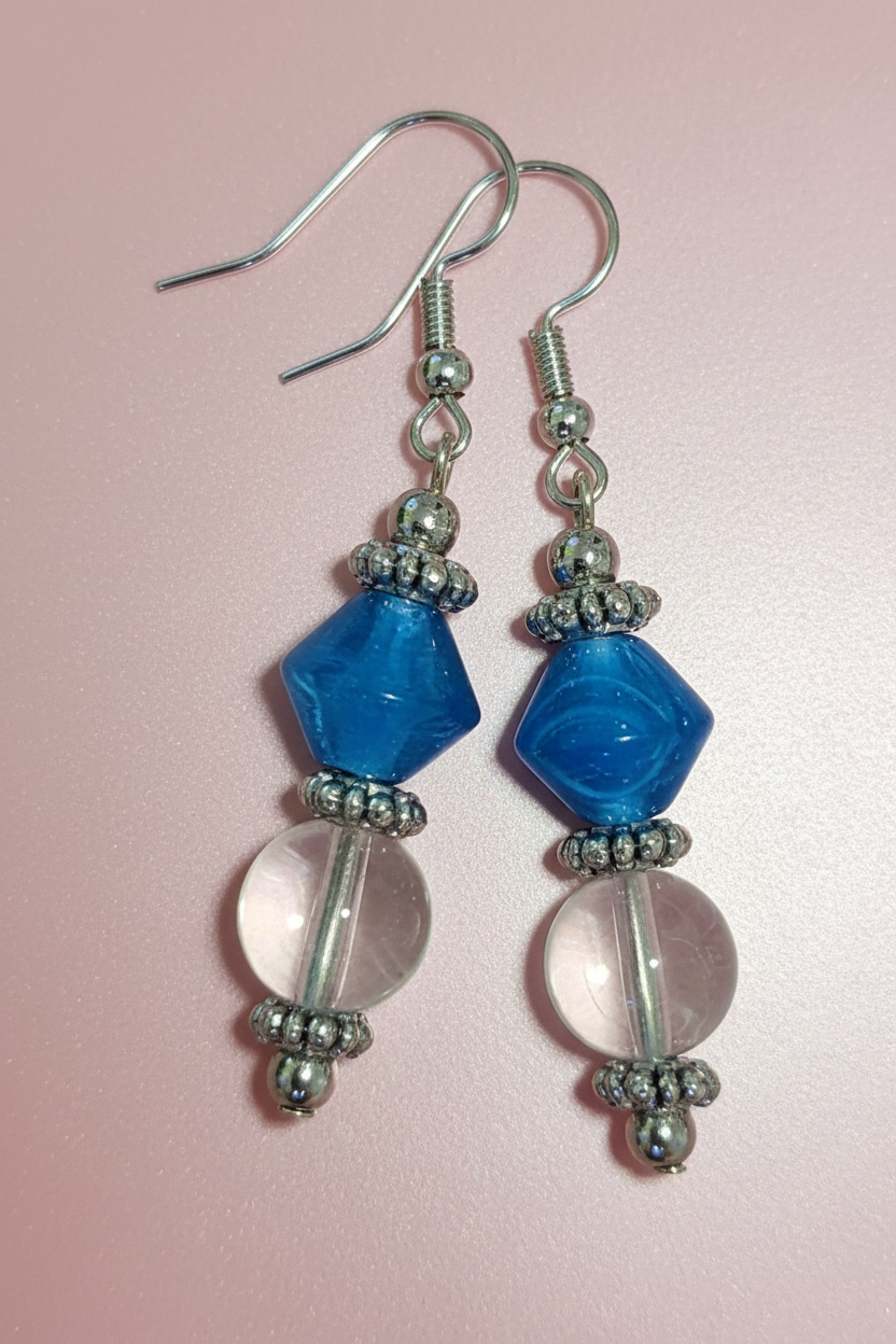 Clear & Blue Glass Bead Earrings