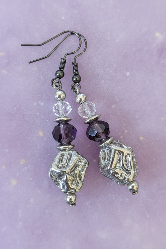 Black & Purple Faux Gemstone Earrings