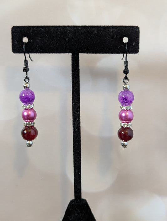 Triple Dangle Earrings (Purple)
