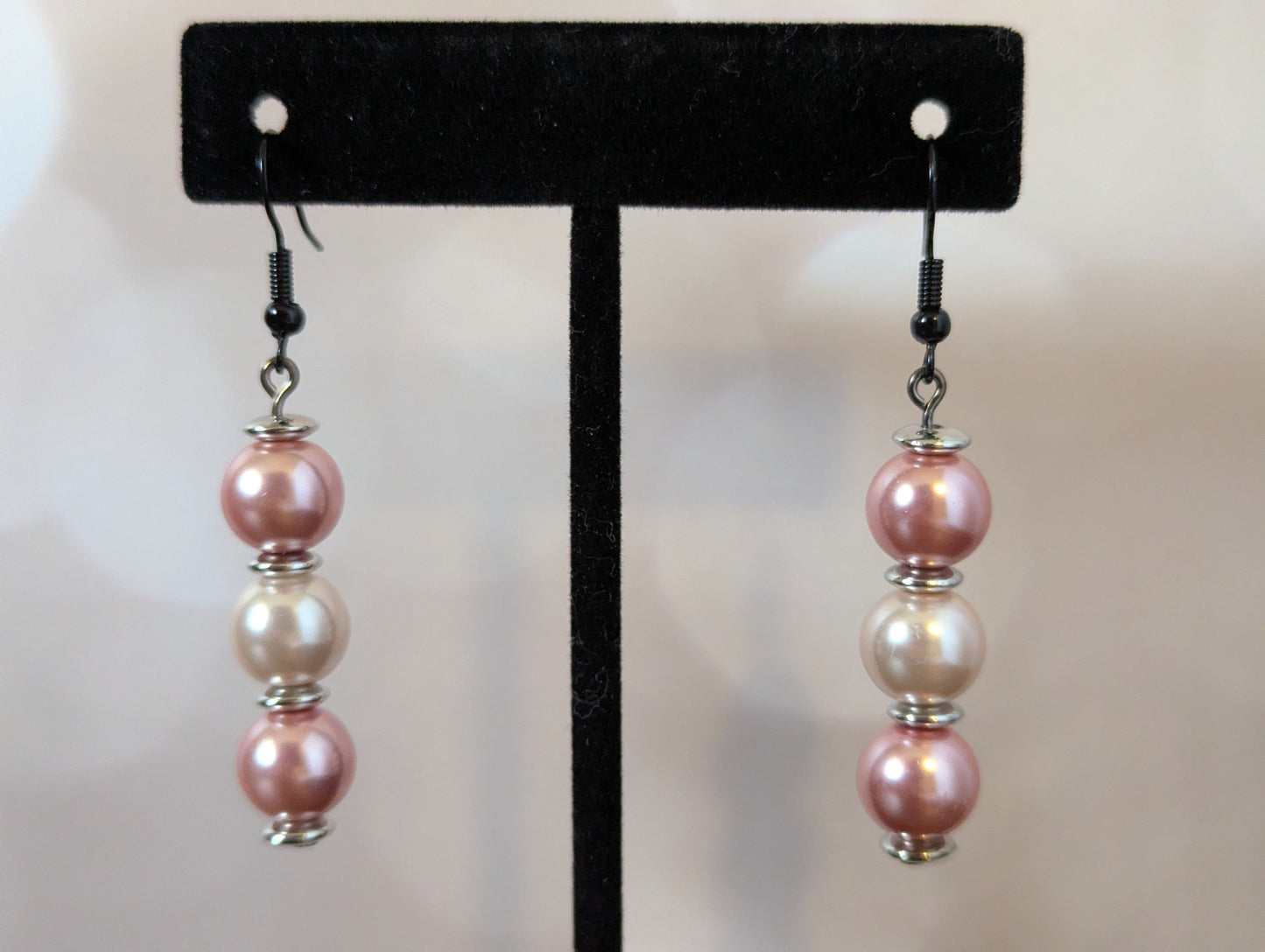 Triple Faux Pearl Earrings (Pink & White)