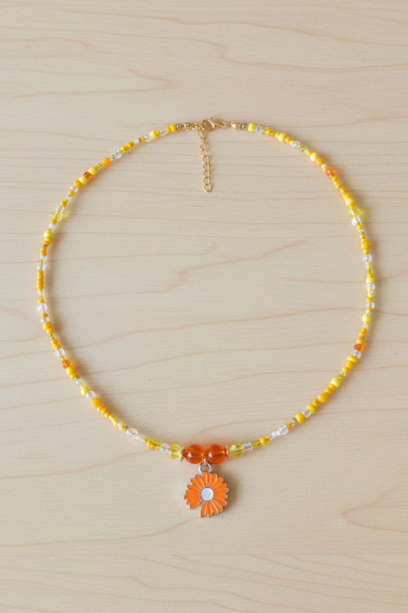 Orange Flower Pendant Necklace