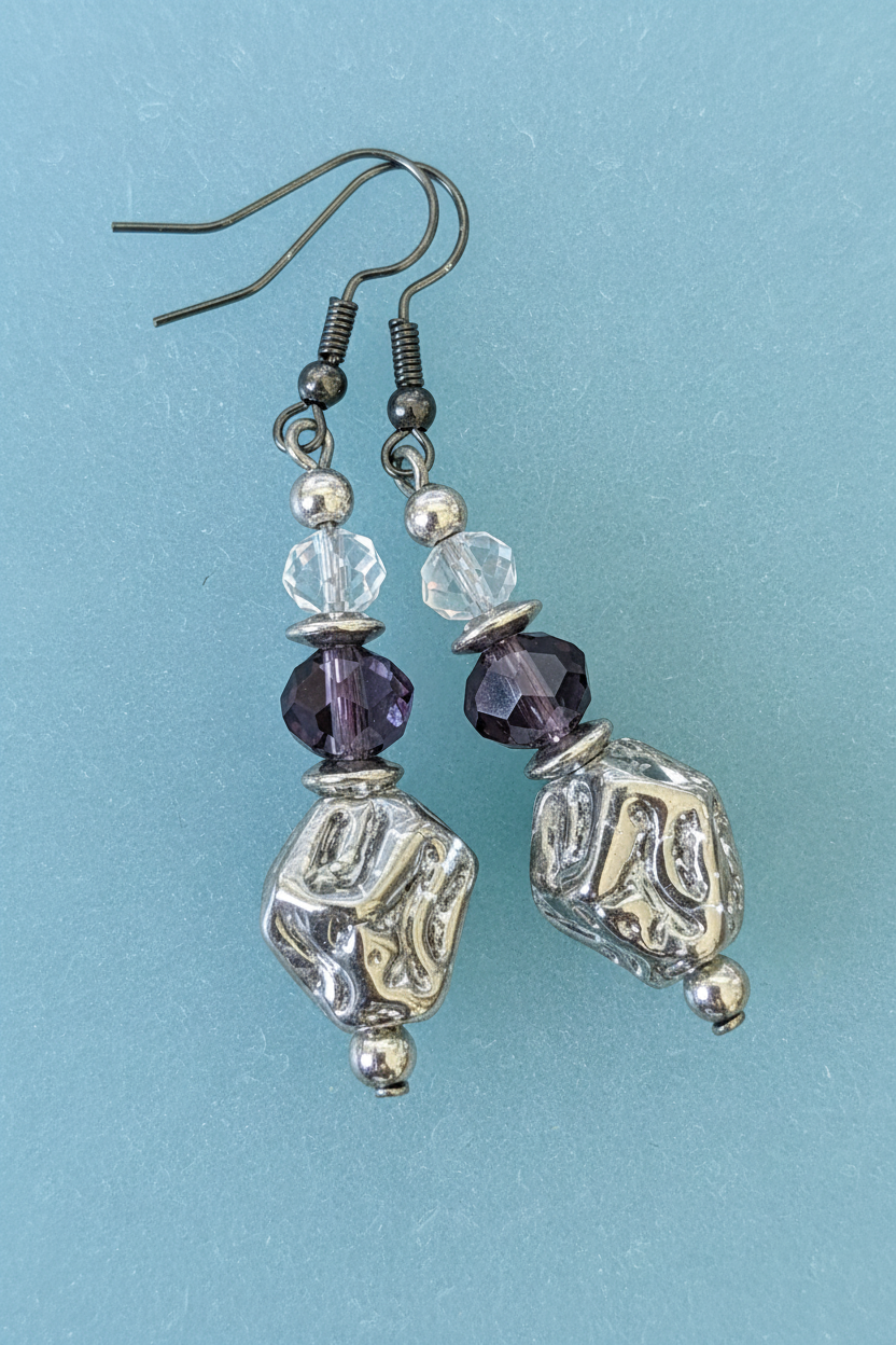 Black & Purple Faux Gemstone Earrings