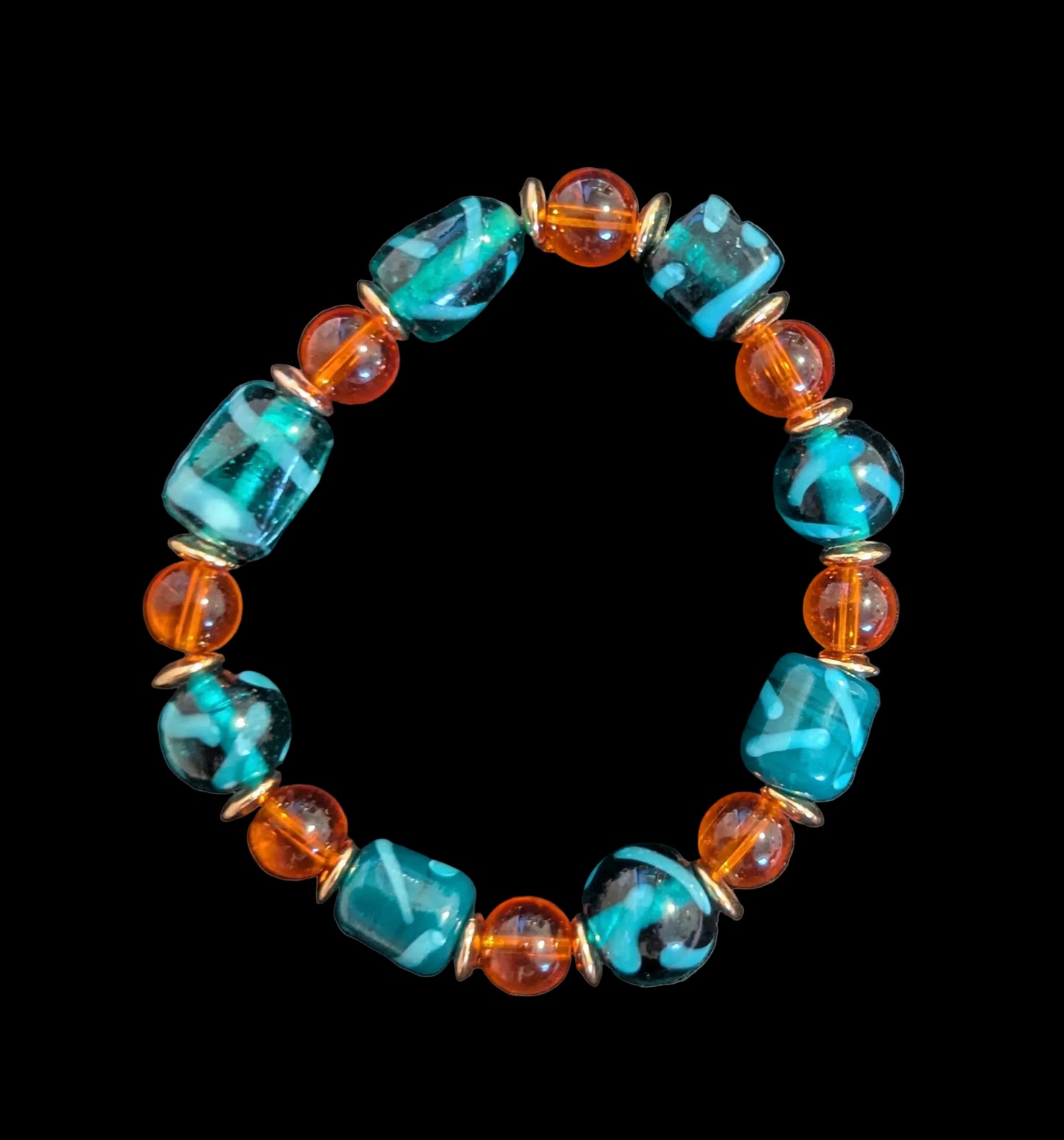 Orange & Blue Glass Bead Bracelet