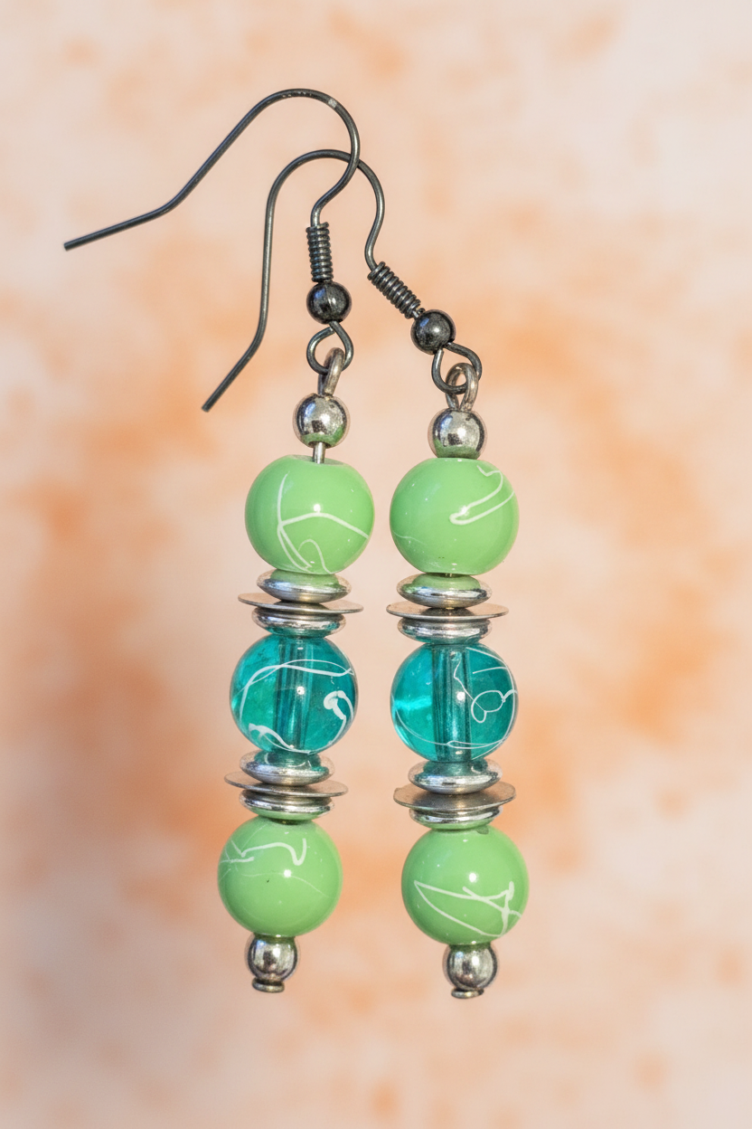 Triple Dangle Earrings (Green)
