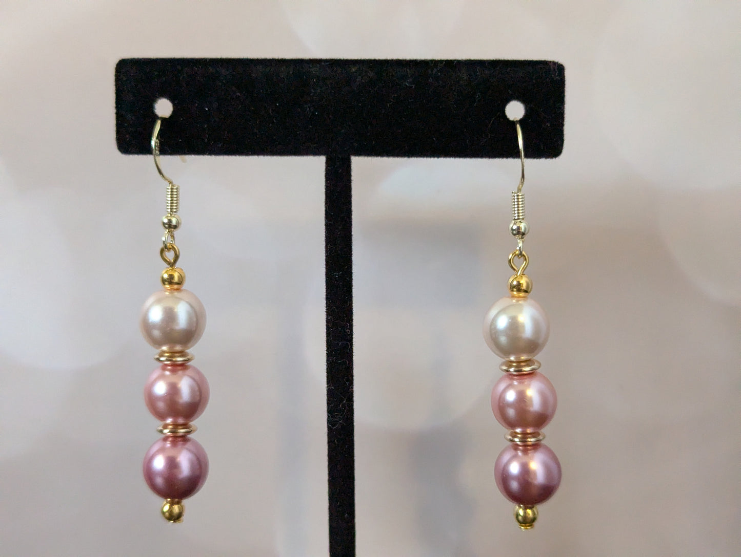 Triple Faux Pearl Earrings (Pink)