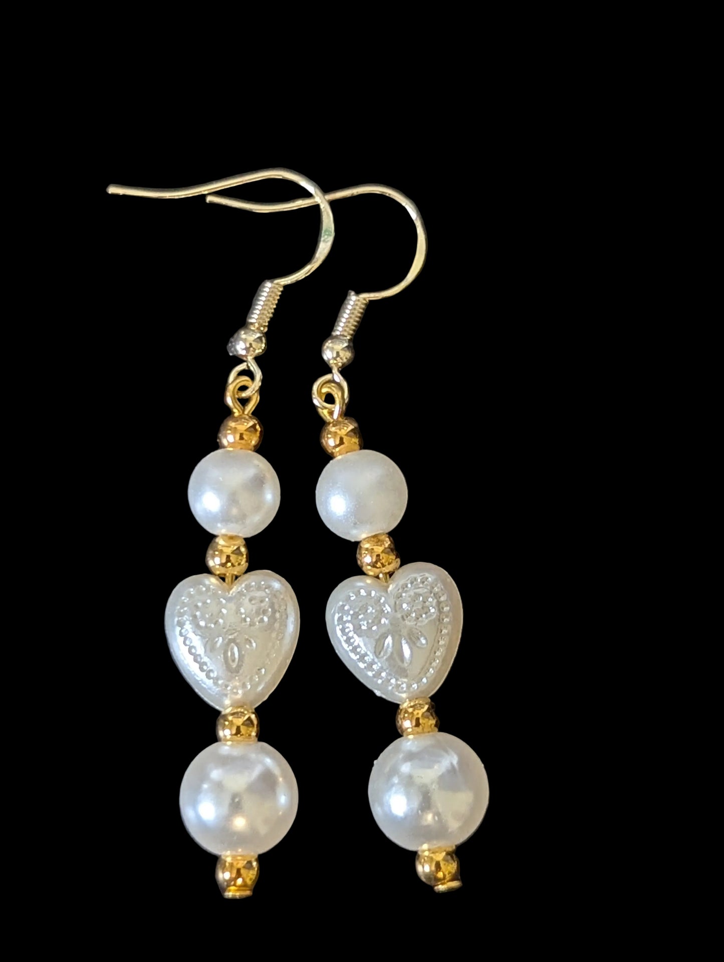 White Heart Faux Pearl Earrings
