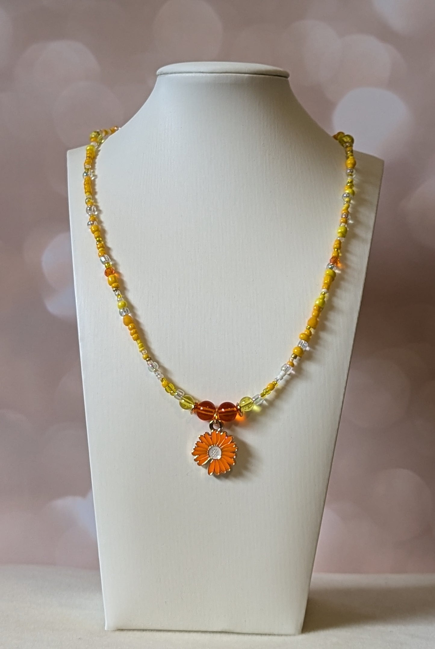 Orange Flower Pendant Necklace