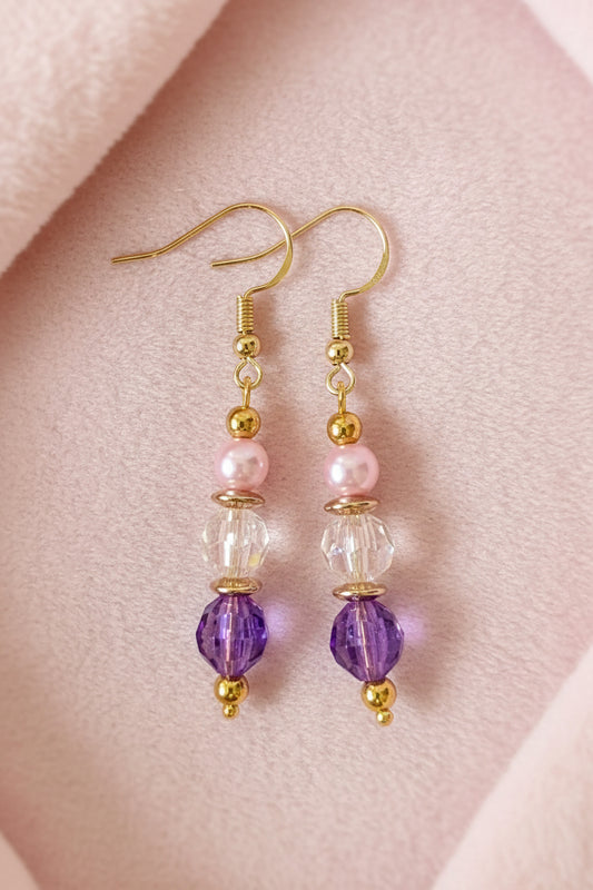 Purple, Clear & Pink Earrings