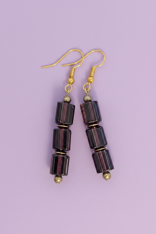 Triple Purple Square Earrings