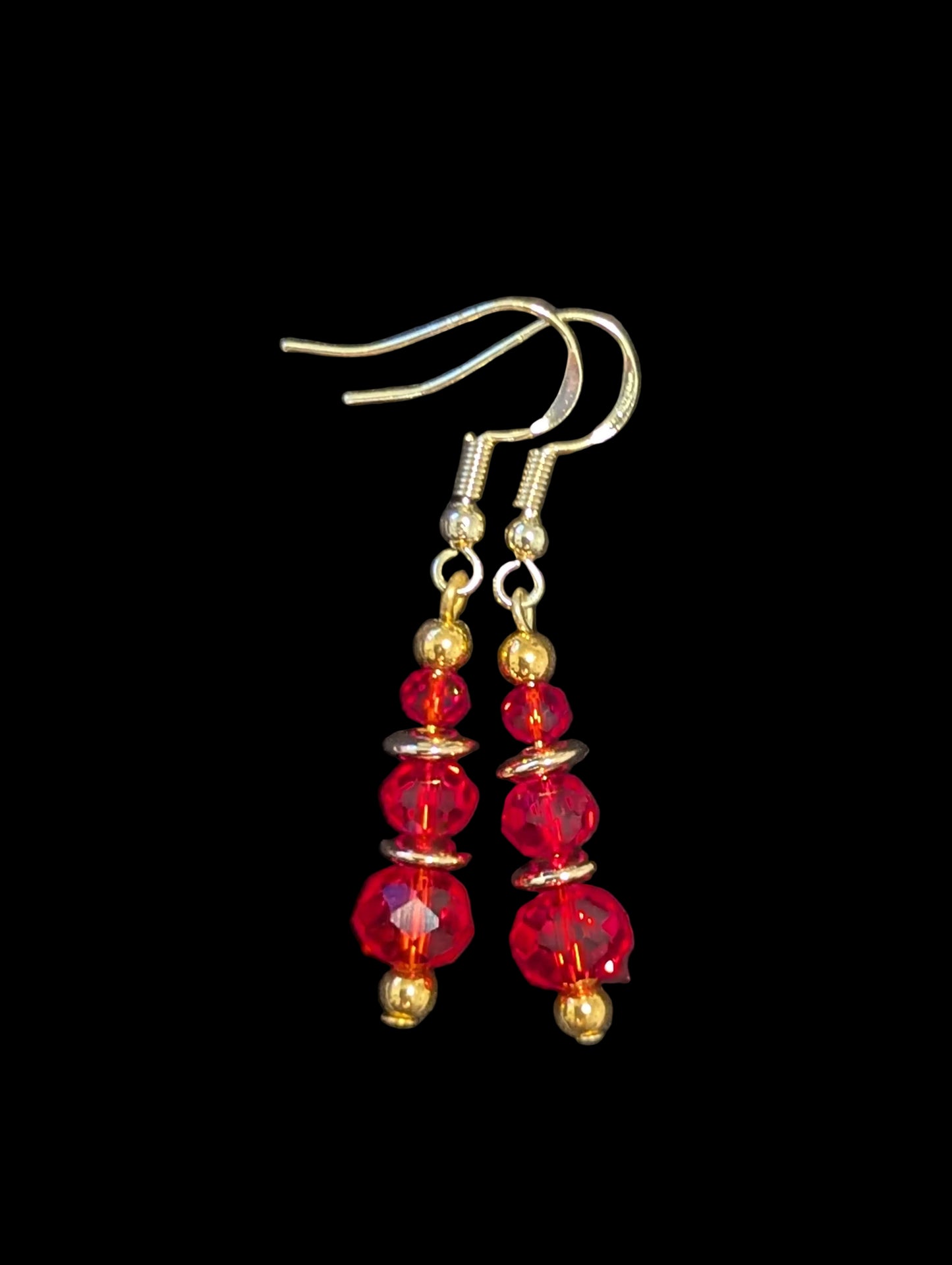 Triple Red Faceted Earrings