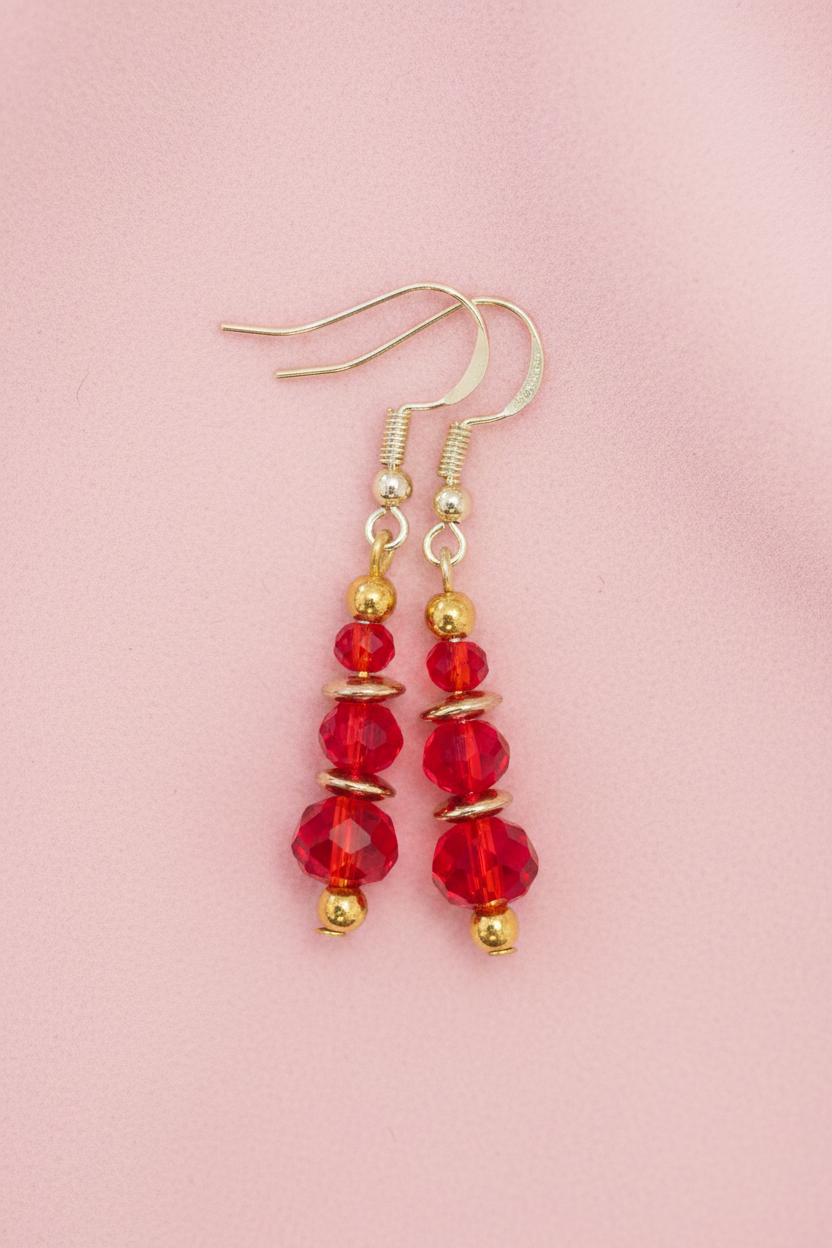 Triple Red Faceted Earrings