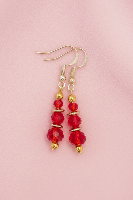 Triple Red Faceted Earrings