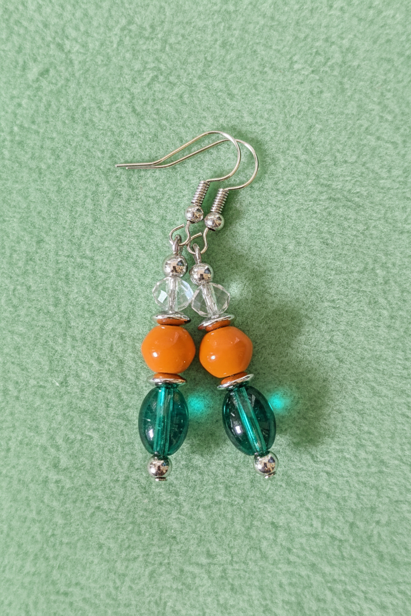 Orange On Green Earrings