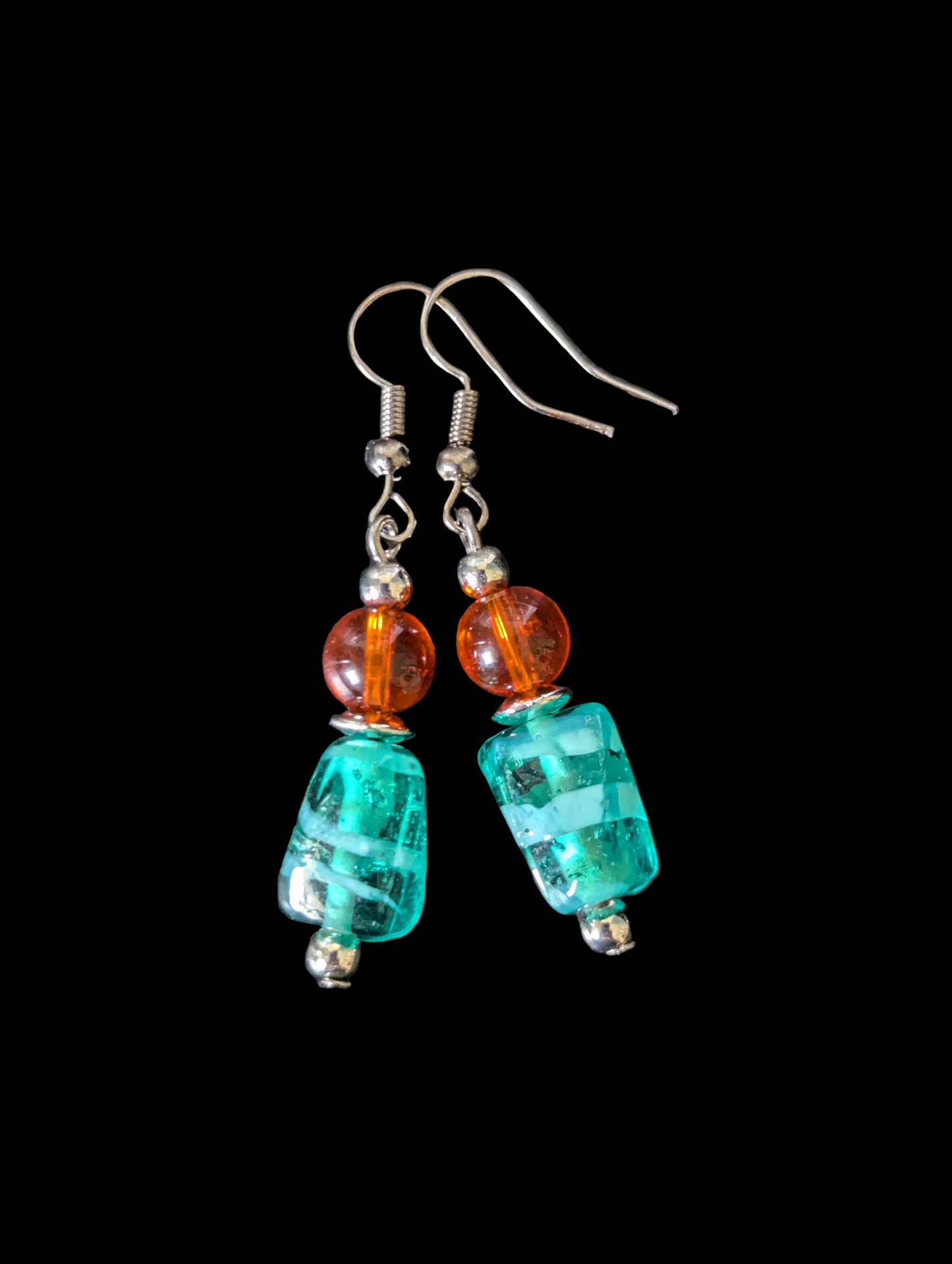 Blue Swirl & Orange Glass Earrings