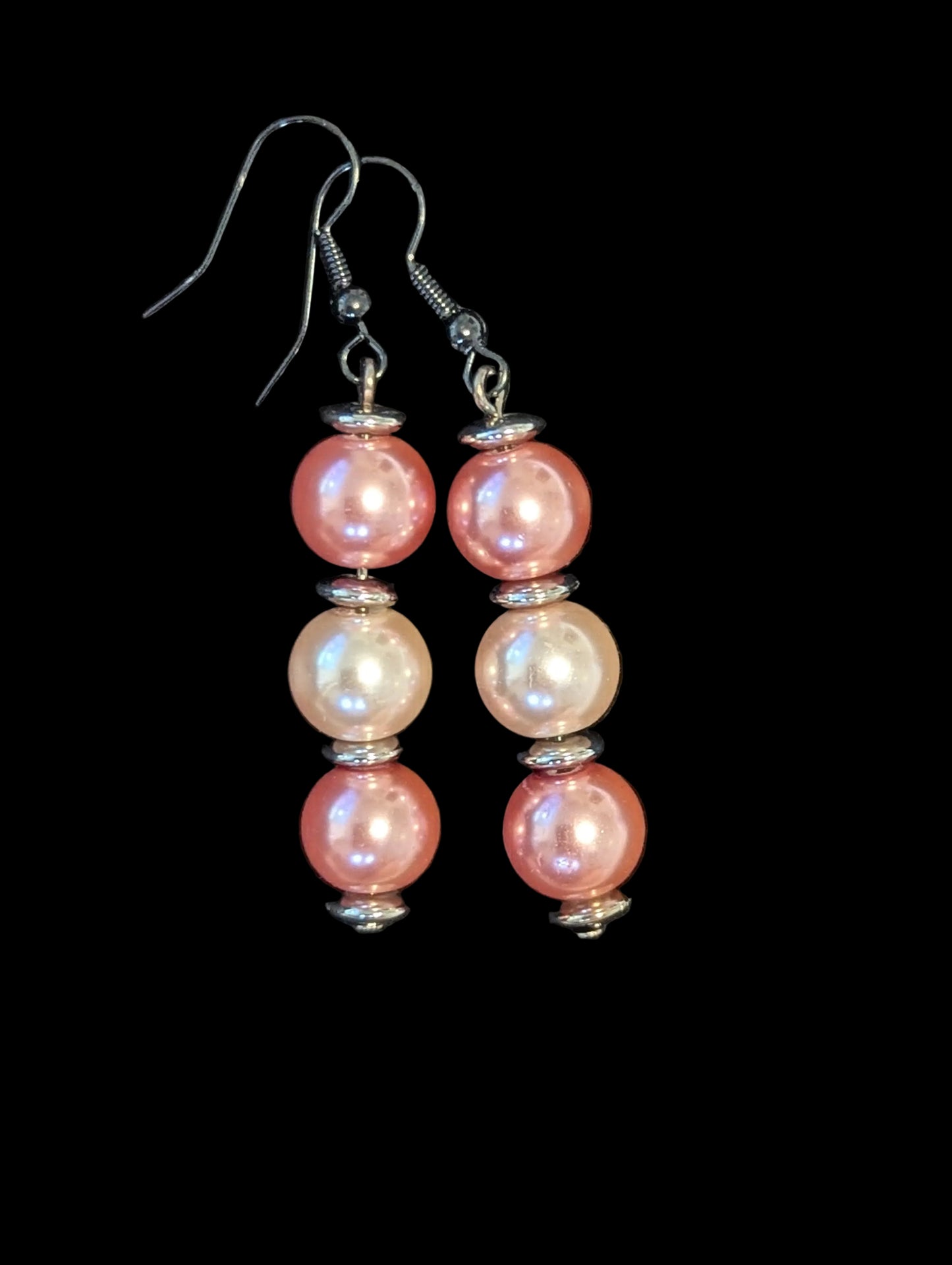 Triple Faux Pearl Earrings (Pink & White)