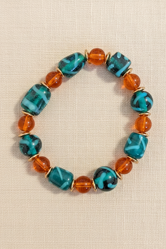 Orange & Blue Glass Bead Bracelet