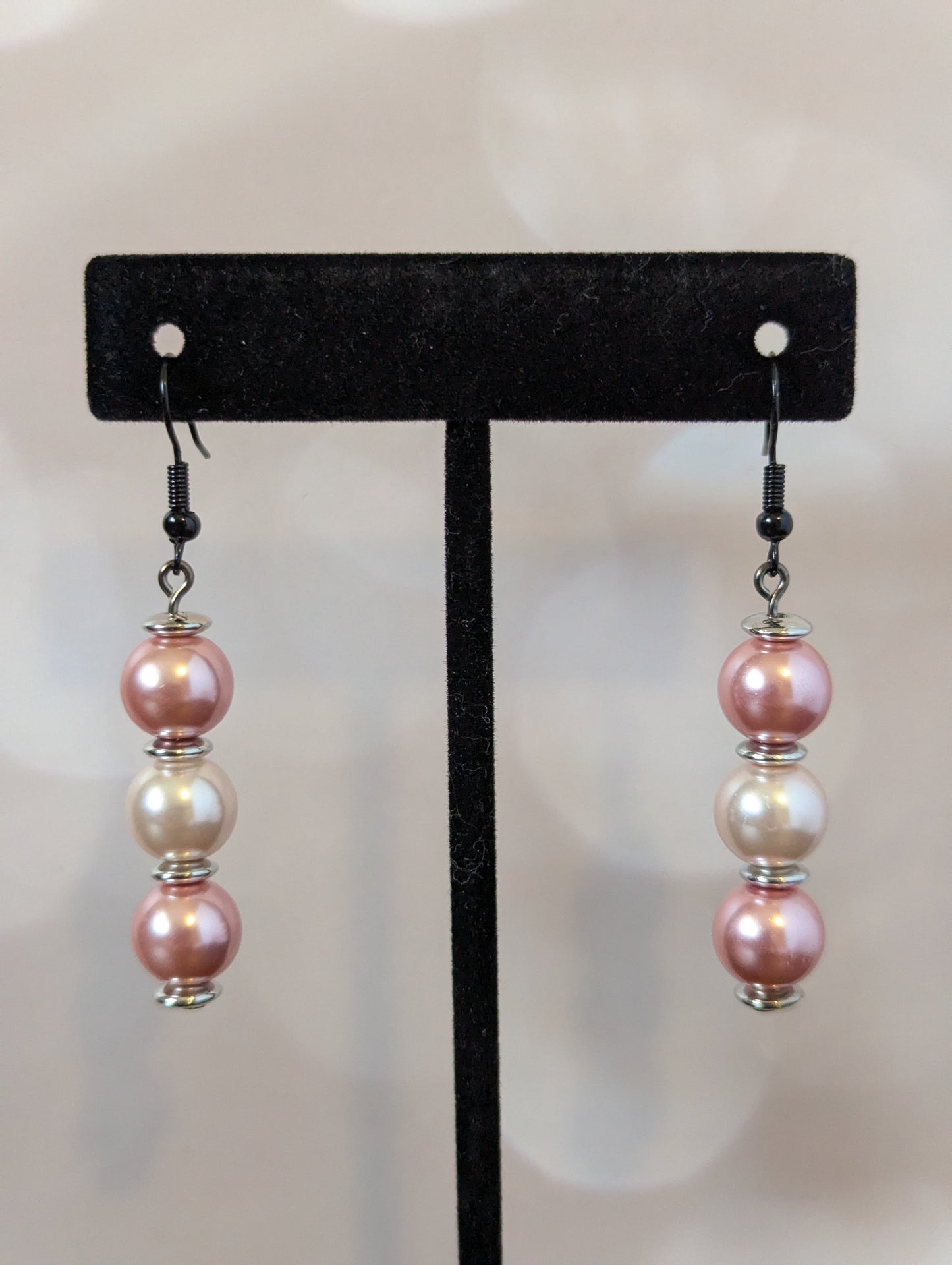 Triple Faux Pearl Earrings (Pink & White)