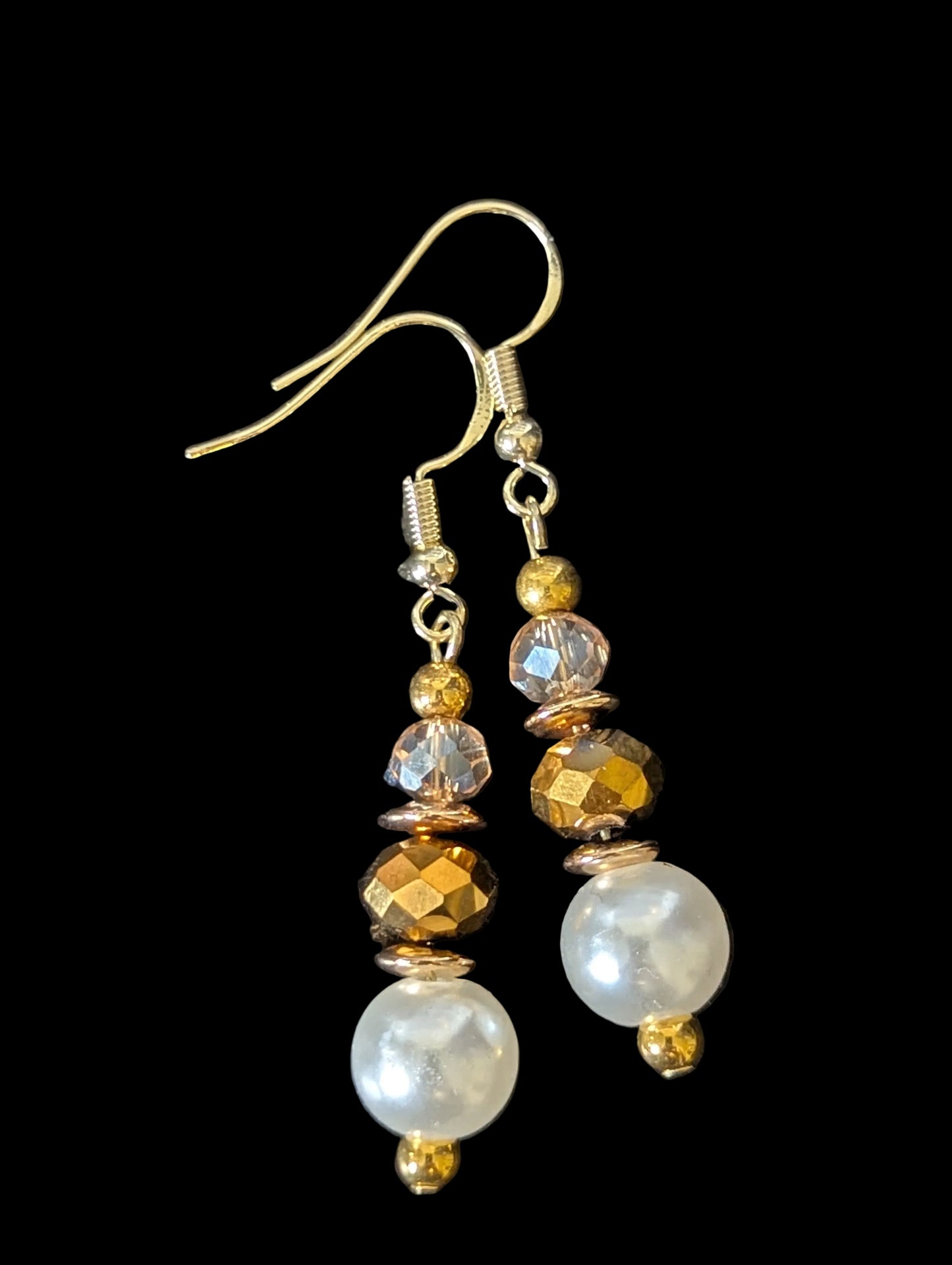 White Faux Pearl & Bronze Earrings