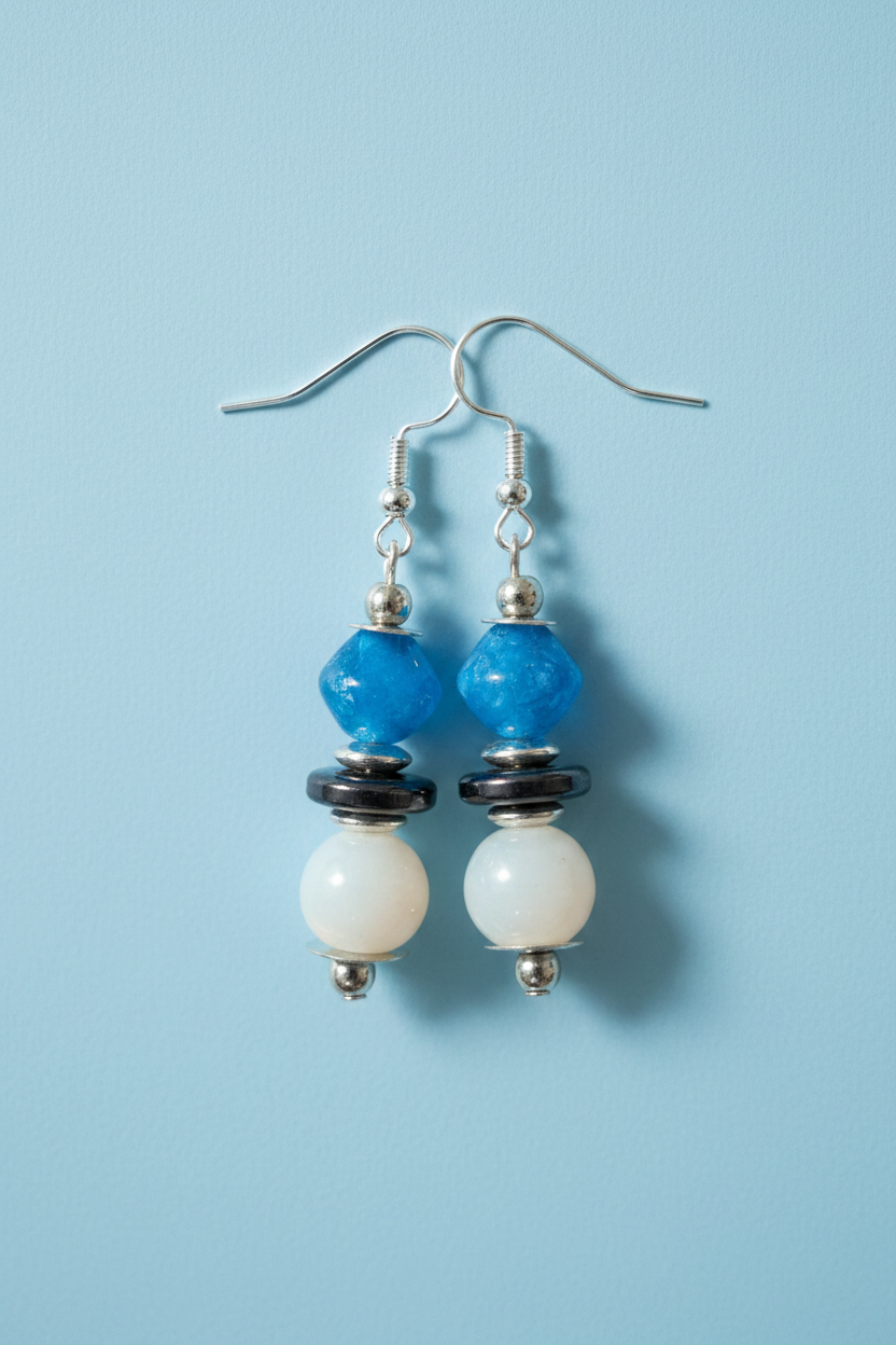 Blue & White Glass Bead Earrings