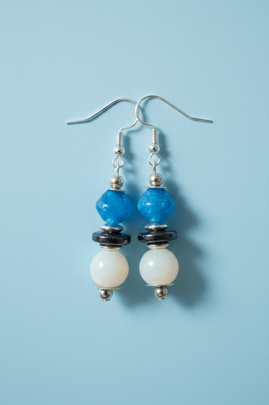 Blue & White Glass Bead Earrings