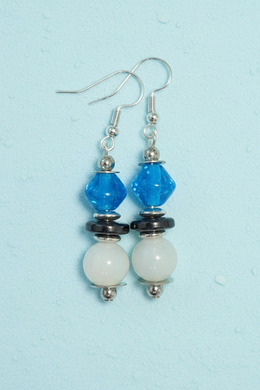 Blue & White Glass Bead Earrings