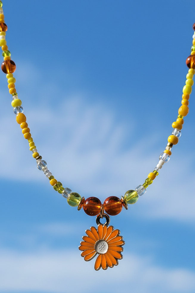Orange Flower Pendant Necklace
