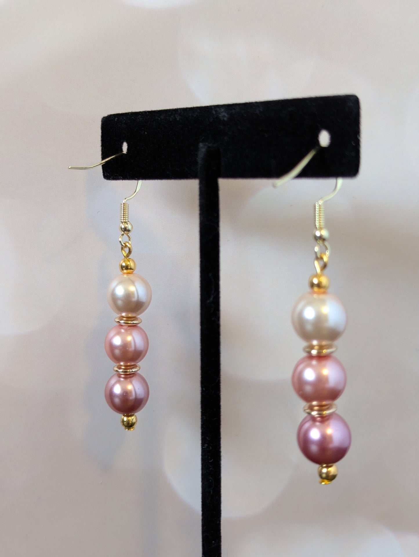 Triple Faux Pearl Earrings (Pink)