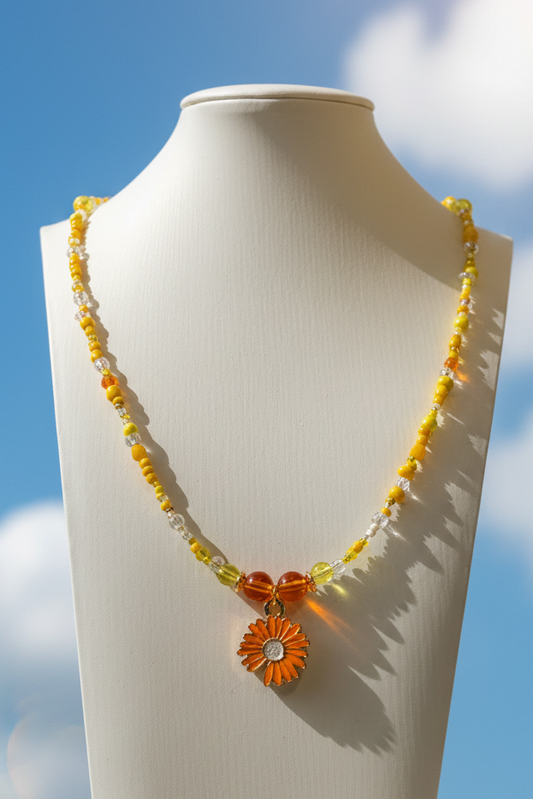 Orange Flower Pendant Necklace
