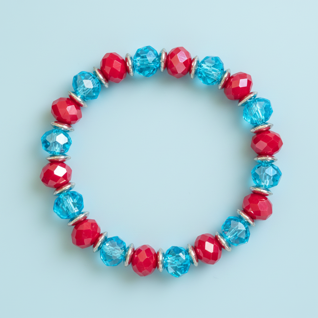 Red & Blue Glass Bead Bracelet
