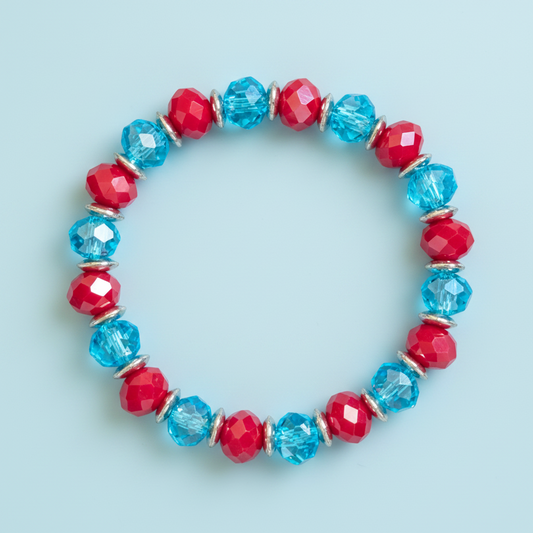 Red & Blue Glass Bead Bracelet