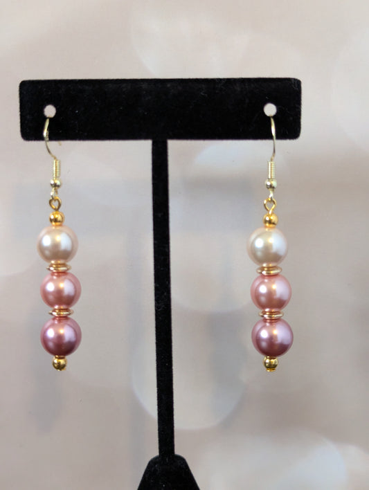 Triple Faux Pearl Earrings (Pink)