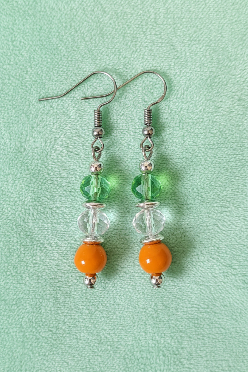 Orange, Clear & Green Earrings