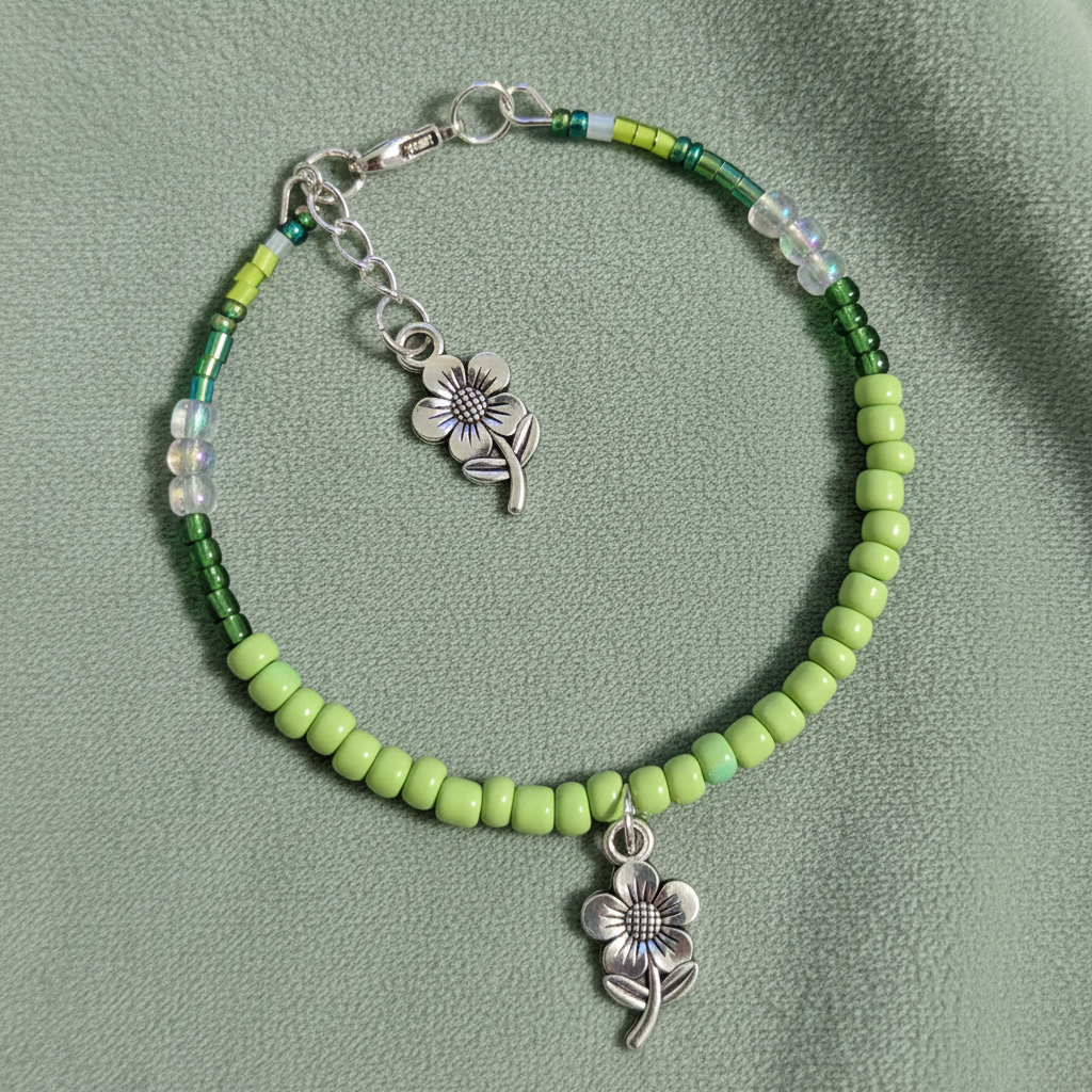 Green Flower Wire Bracelet