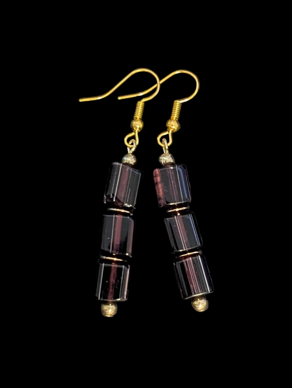 Triple Purple Square Earrings