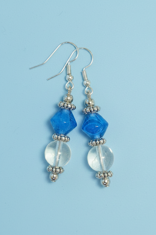 Clear & Blue Glass Bead Earrings