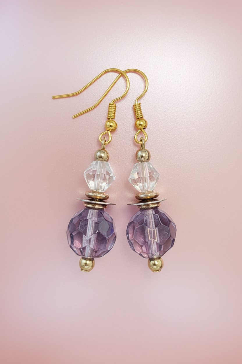 Purple & Clear Hourglass Earrings